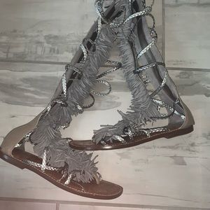 Grey Fringed Sandals